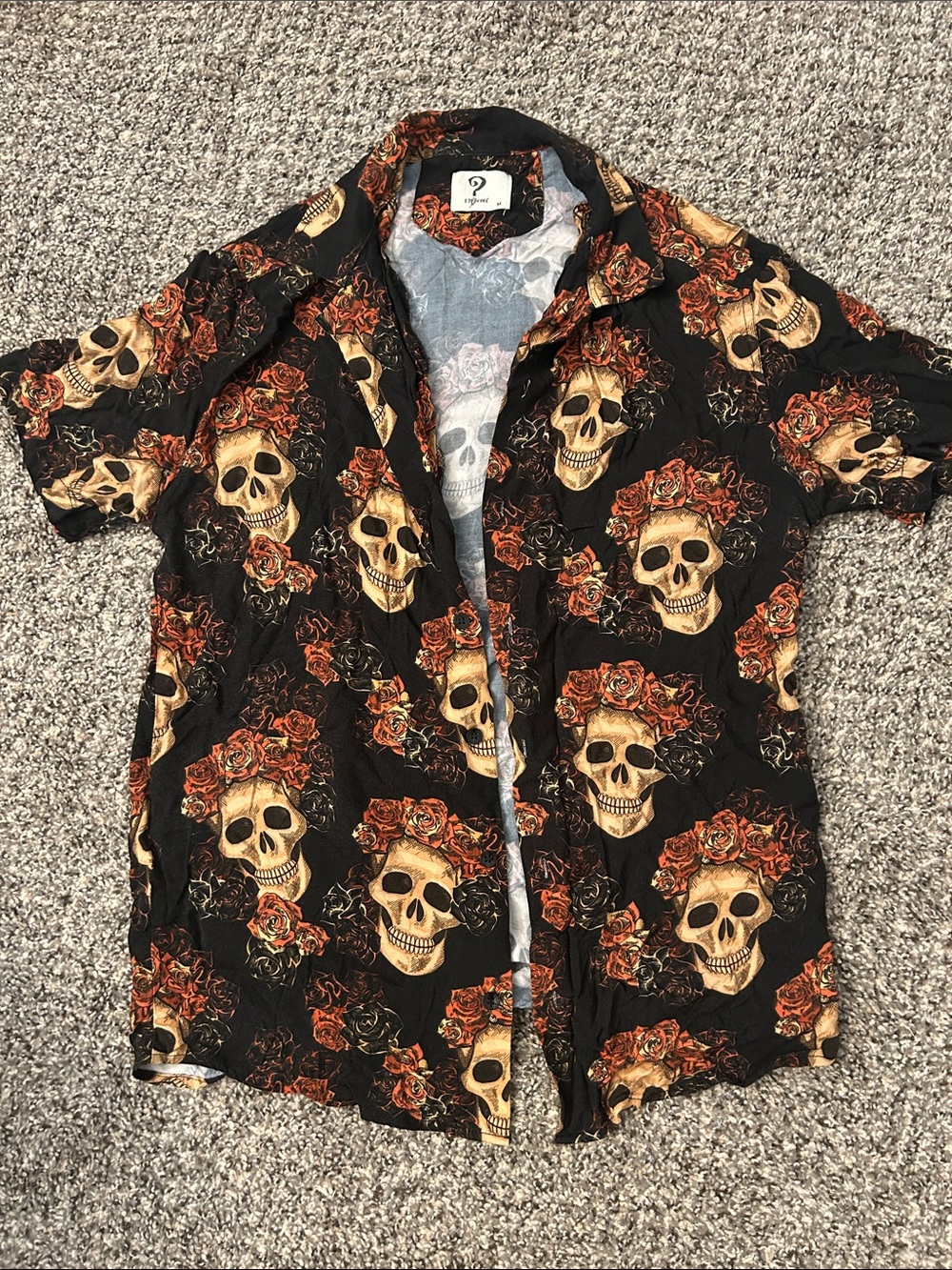 S-Ponder Black Skull & Rose Print Short Sleeve Shirt